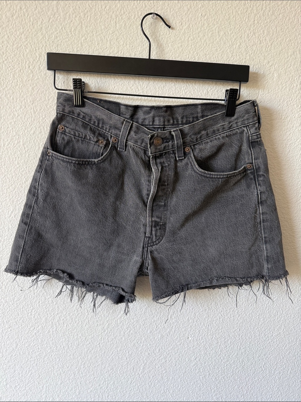 Levi's Black Frayed Hem Denim Shorts